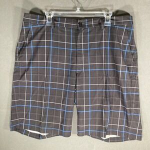 Izod Golf Shorts Mens 40 Blue White Gray Plaid Flat Front‎ Casual